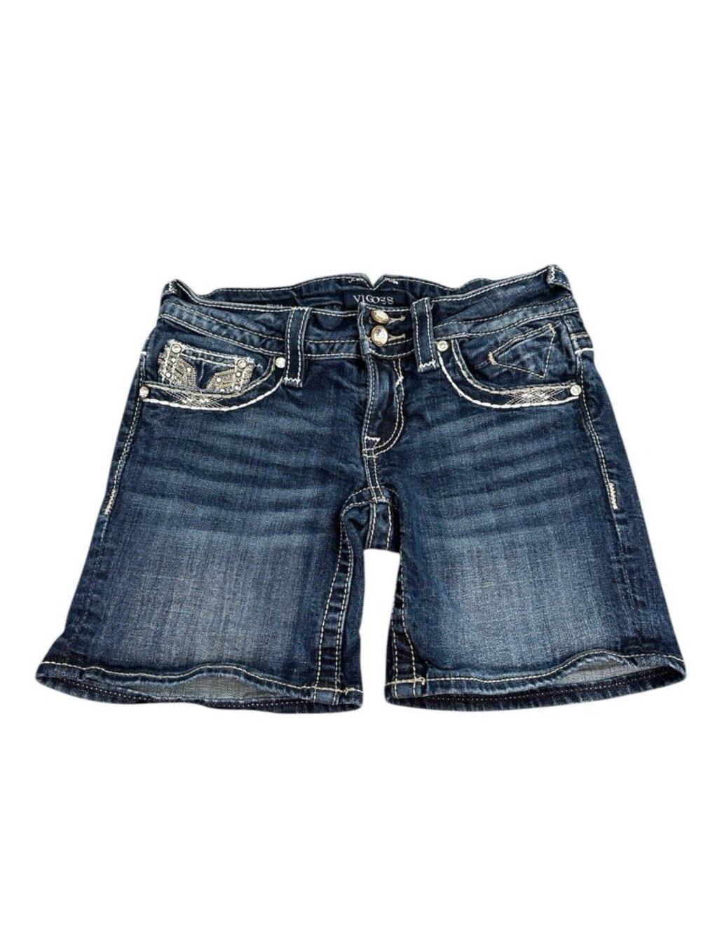 Vigoss Women’s Shorts Blue The Chelsea Straight Thick Stitch Rhinestone Size 25